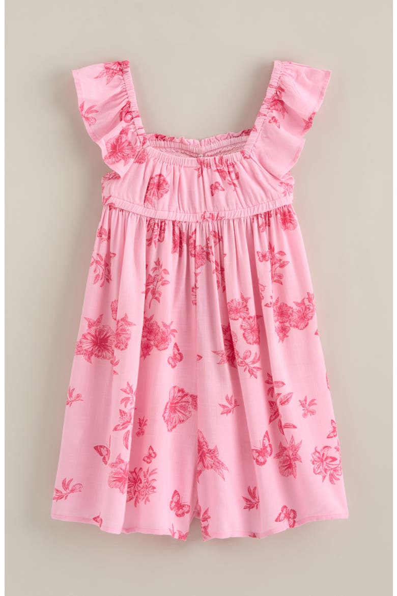 Kids' Flutter Sleeve Romper, Alternate, color, PINK ORCHID TALIA TOILE