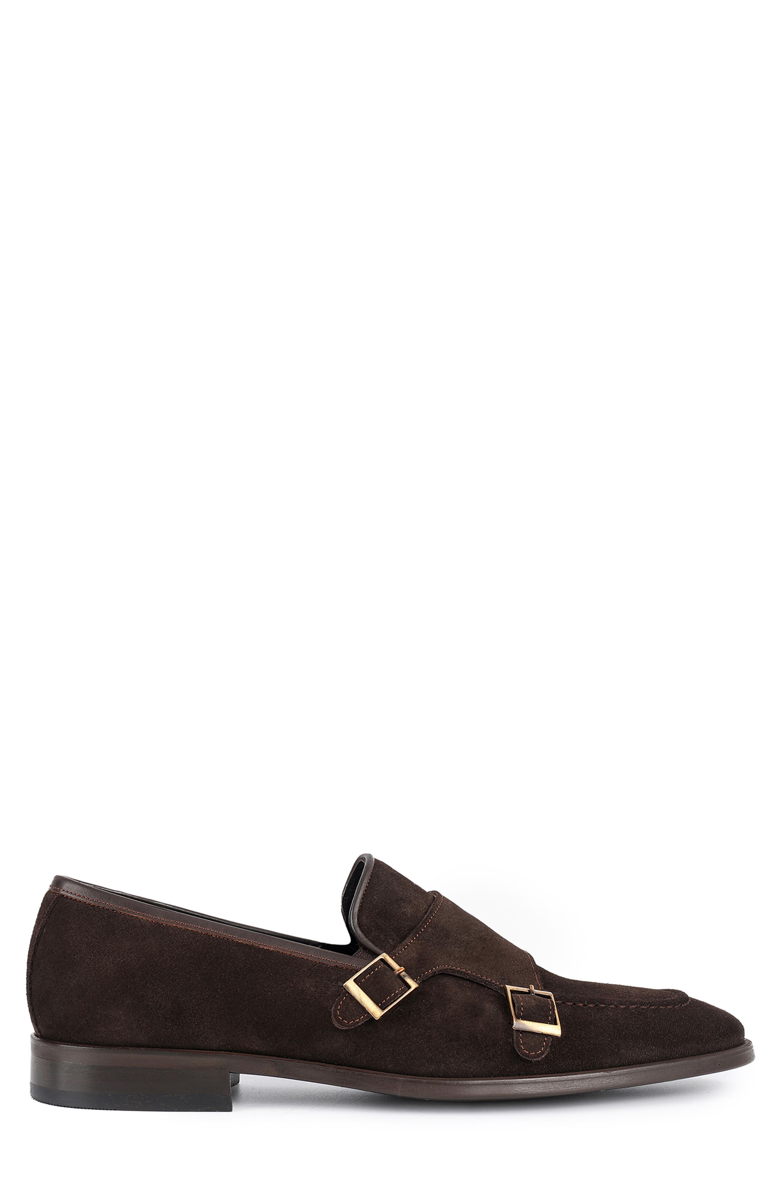 Elmaton Double Monk Strap Leather Loafer, Alternate, color, DARK BROWN
