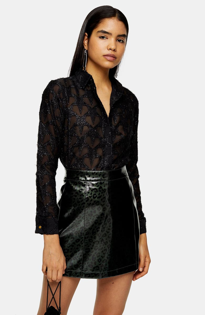 Topshop Fringe Star Jacquard Top, Alternate, color,