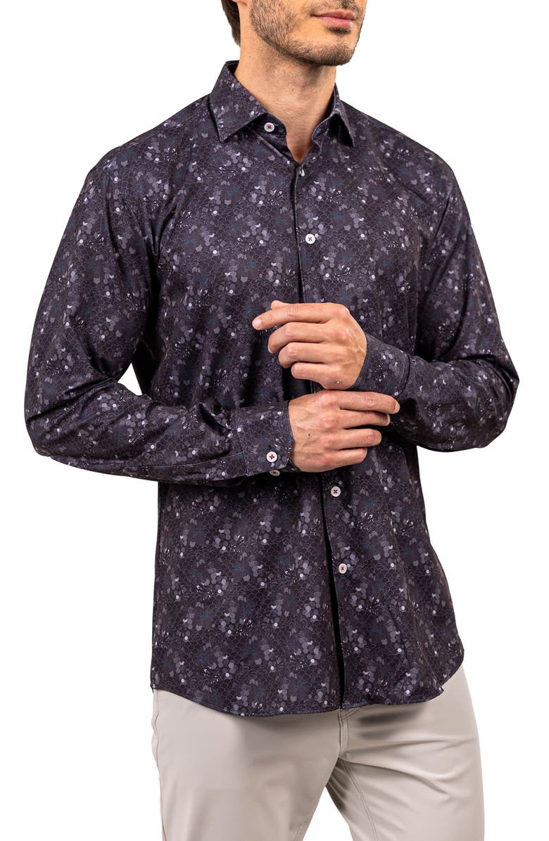 Maceoo Fibonacci Stretch Ascension 3315 Contemporary Fit Button-Up Shirt, Alternate, color, Black