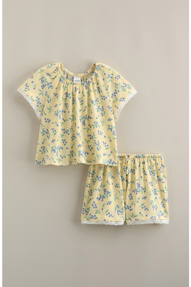 Kids' Lace Trim Shirt & Shorts, Main, color, YELLOW CLOVER BLUEBERRY FLORAL