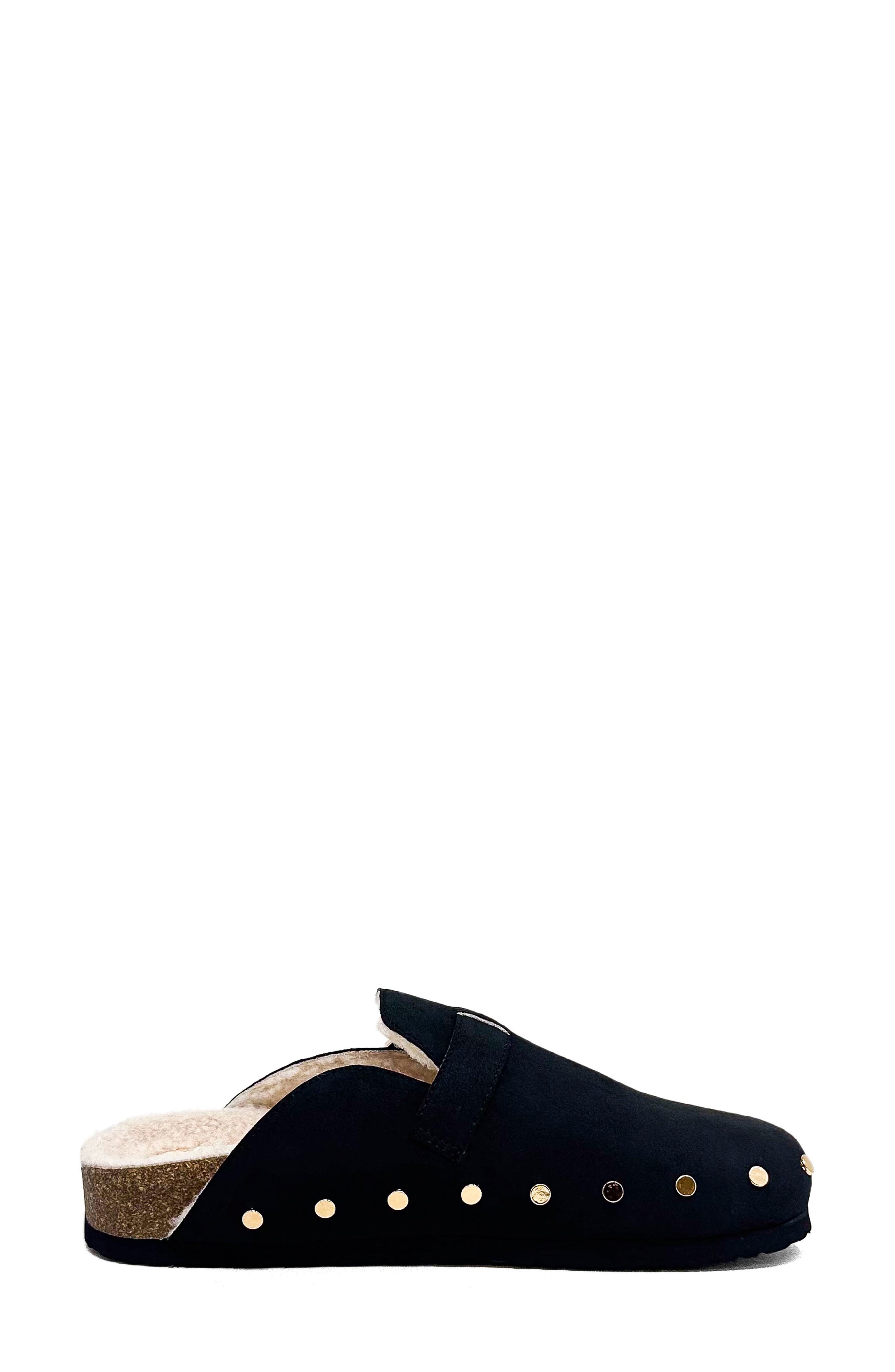 SHUSHOP Tori Faux Shearling Lined Clog, Alternate, color, Black Suede