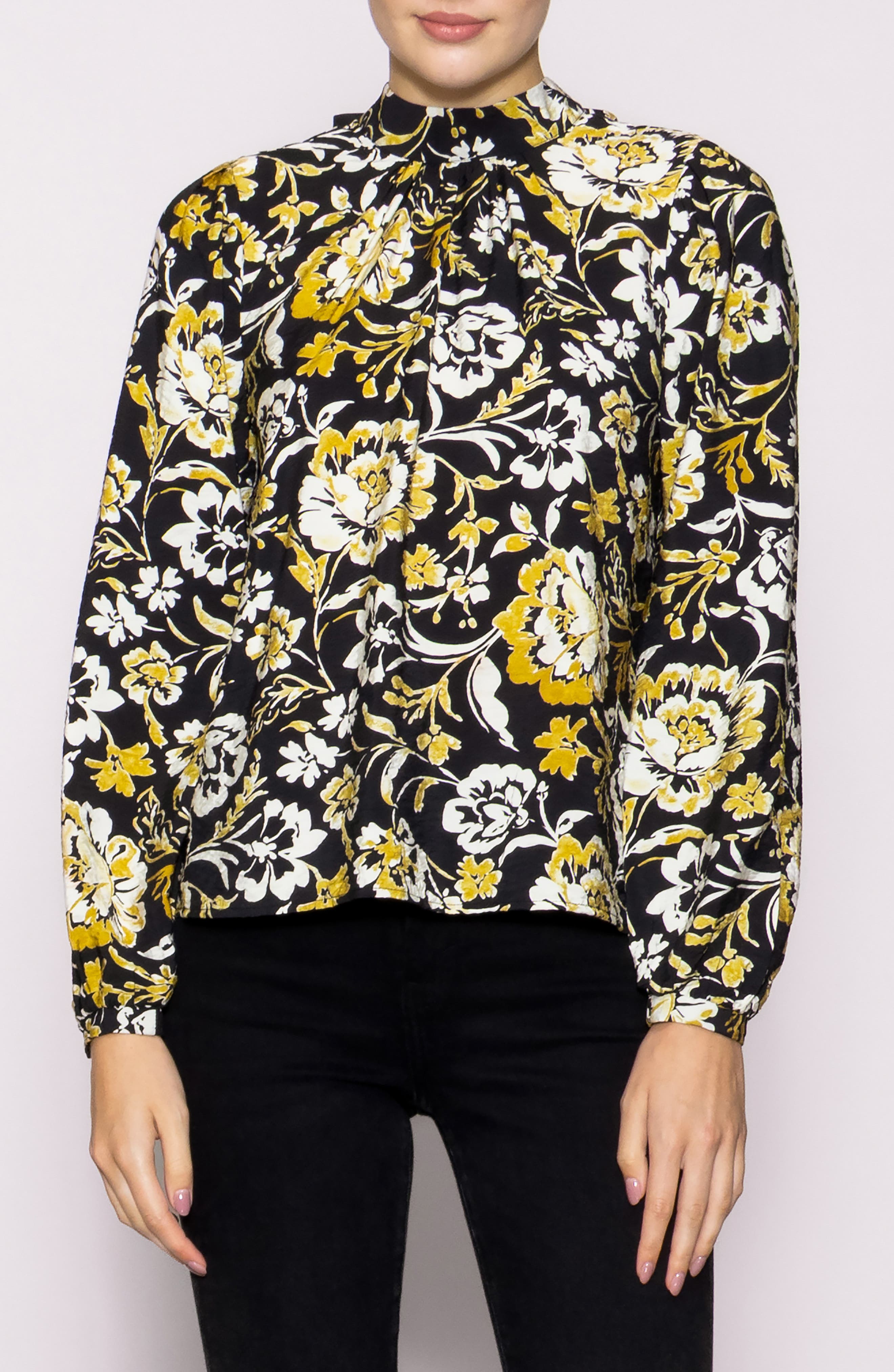MELLODAY Floral Mock Neck Long Sleeve Top