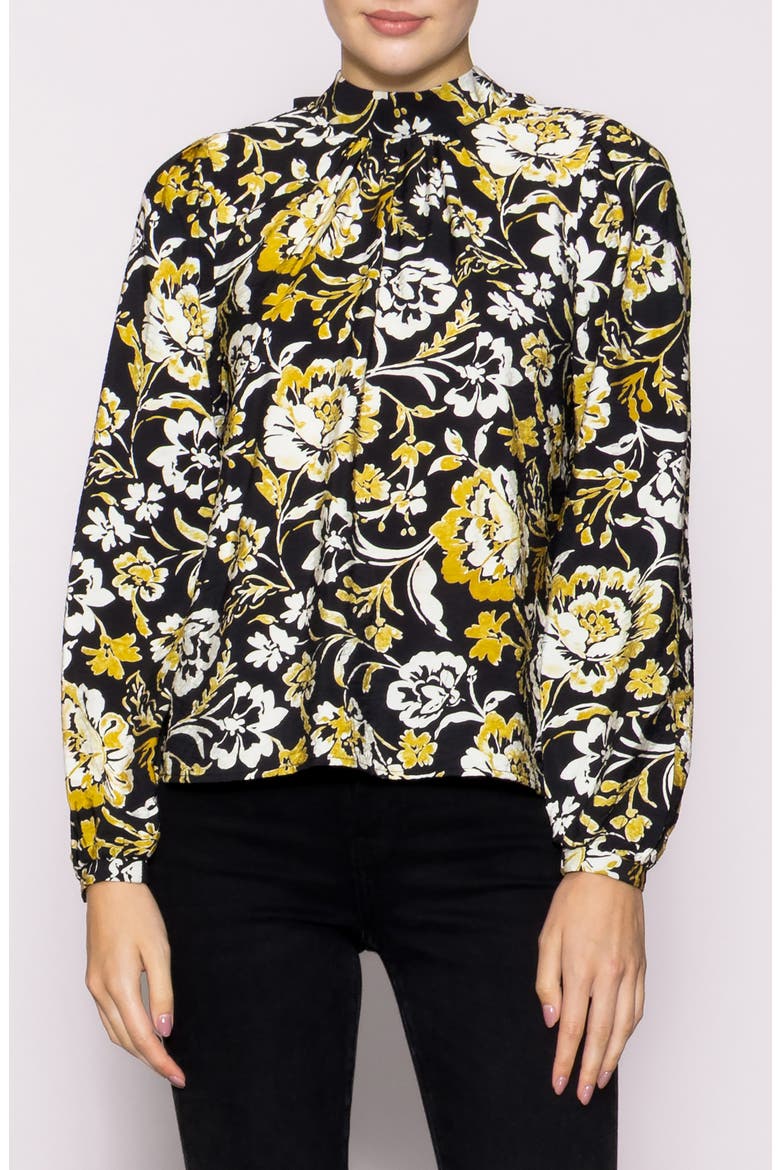 Floral Mock Neck Long Sleeve Top, Main, color, BLACK MULTI