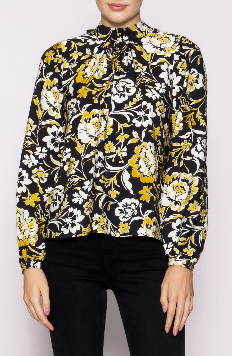 MELLODAY Floral Mock Neck Long Sleeve Top, Main, color, Black Multi
