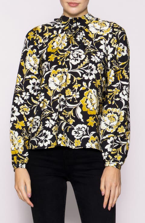 Floral Mock Neck Long Sleeve Top