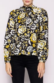 MELLODAY Floral Mock Neck Long Sleeve Top