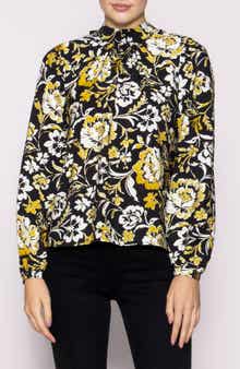 MELLODAY Floral Mock Neck Long Sleeve Top