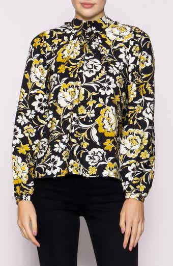 MELLODAY Floral Mock Neck Long Sleeve Top