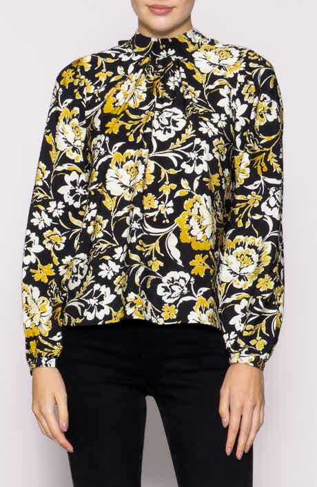 MELLODAY Floral Mock Neck Long Sleeve Top
