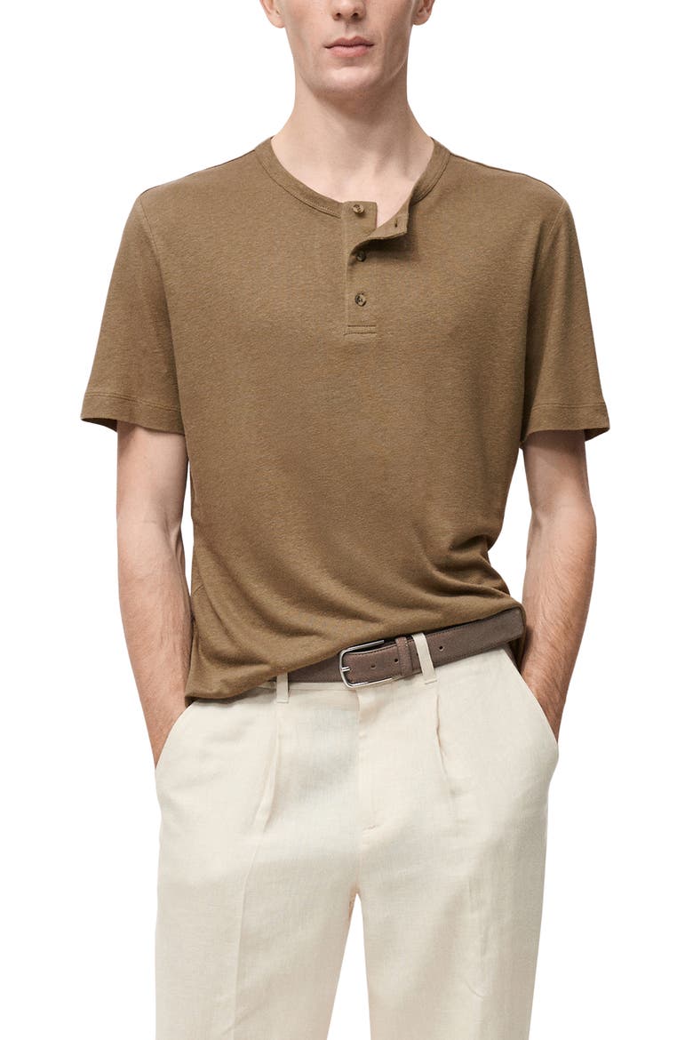 Linen Blend T-Shirt, Main, color, KHAKI