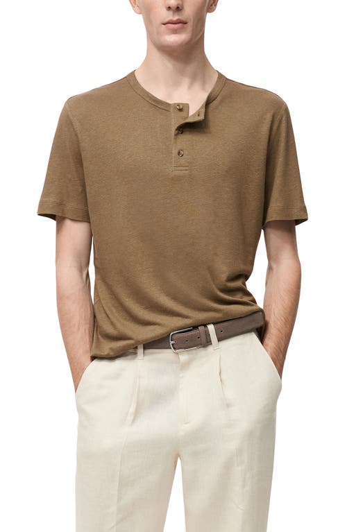 Mango Linen Blend T-shirt In Khaki