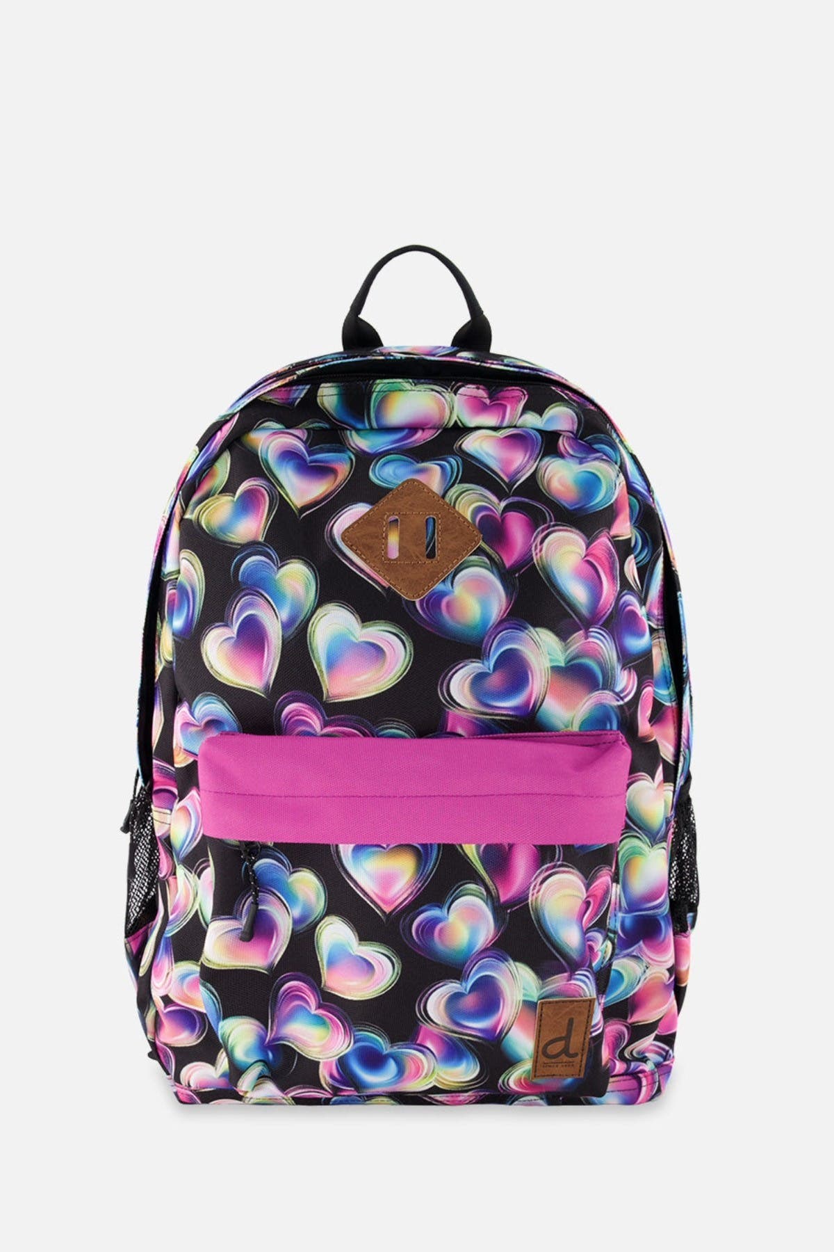 Deux par Deux Hearts Lightweight Spacious Backpack, Main, color, Black Printed With Hearts