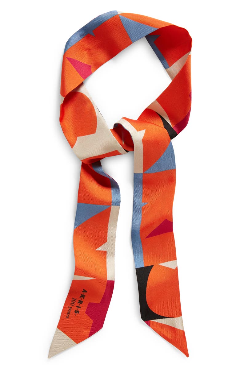 Akris Block Print Silk Twill Skinny Scarf, Alternate, color, 