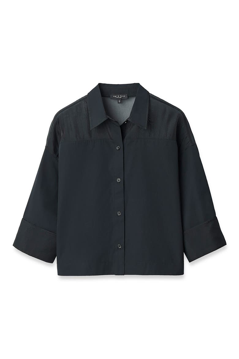 Elly Crop Button-Up Shirt, Alternate, color, BLACK