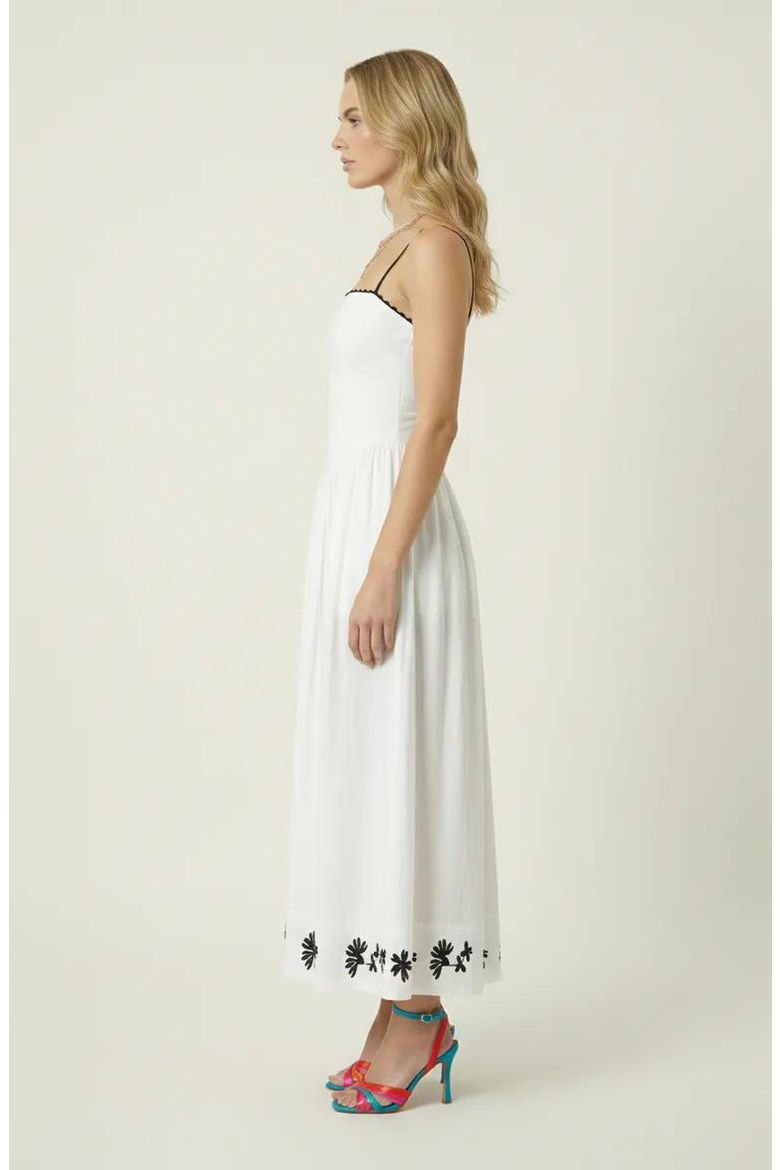 Strapless Embroidered A-Line Corset Dress, Alternate, color, White / Black Embroidery