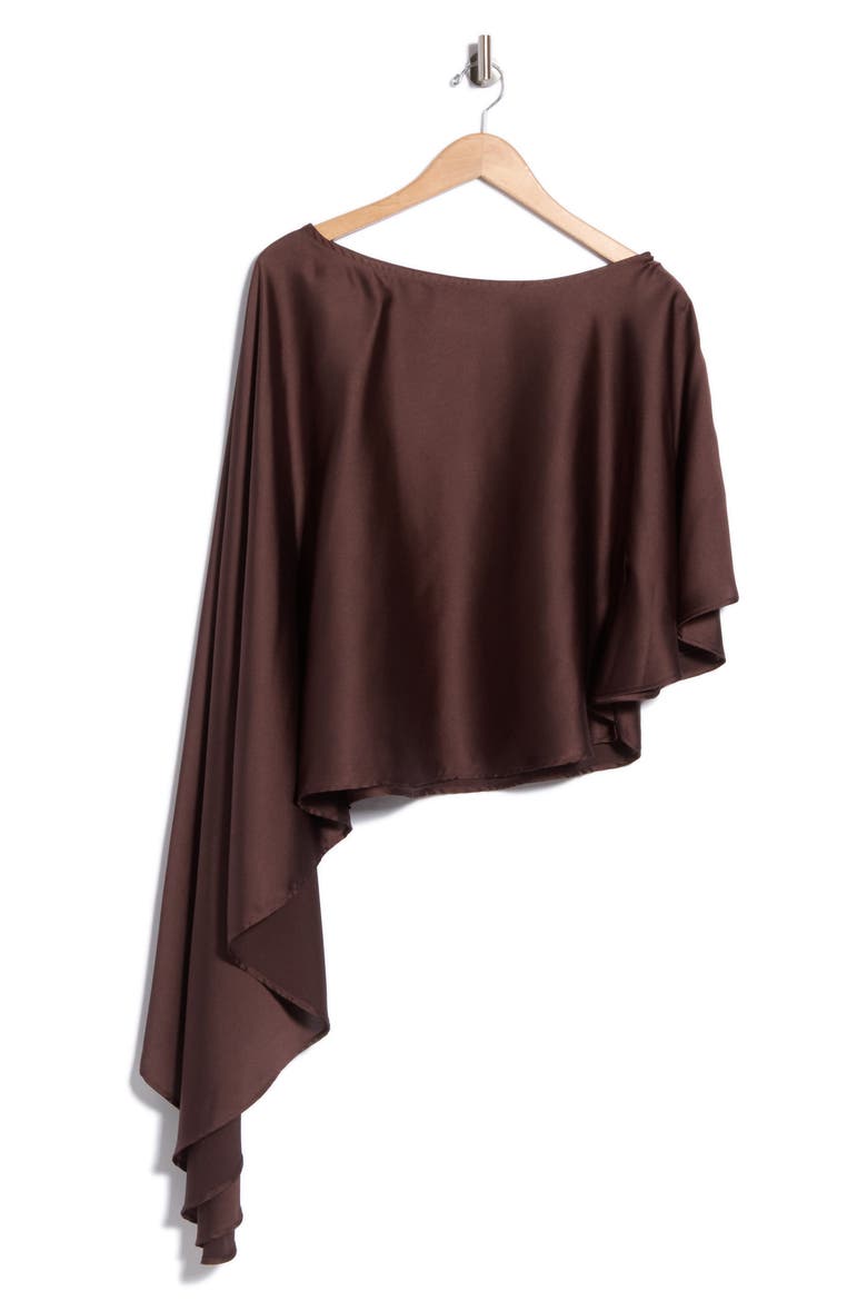 Asymmetric Satin Poncho Top, Main, color, BROWN