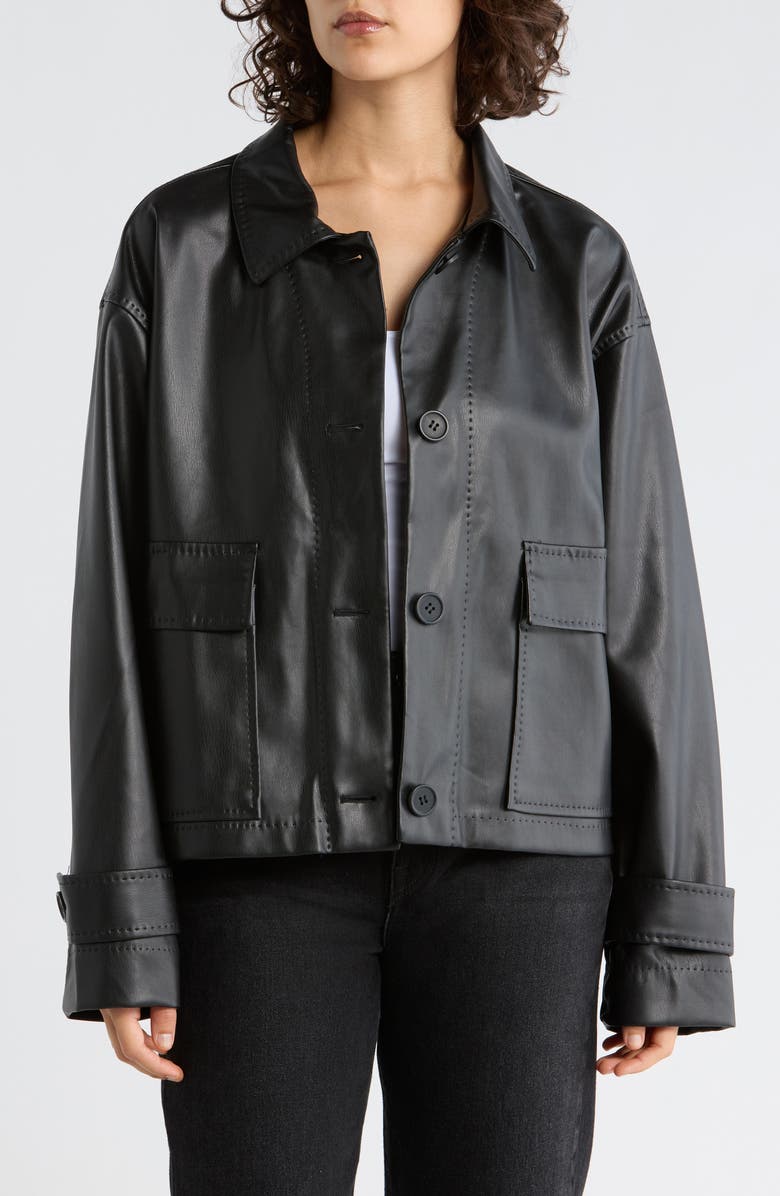 MAX STUDIO Faux Leather Shirt Jacket, Main, color, Black