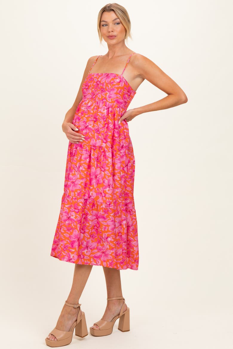Floral Sleeveless Tiered Midi Dress, Alternate, color, Fuschia
