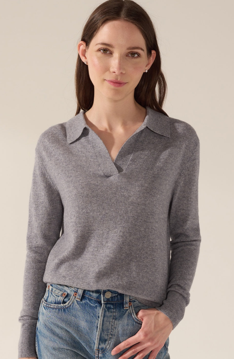 Italic Camila Airy Cashmere Collared Sweater, Alternate, color, Heather Grey