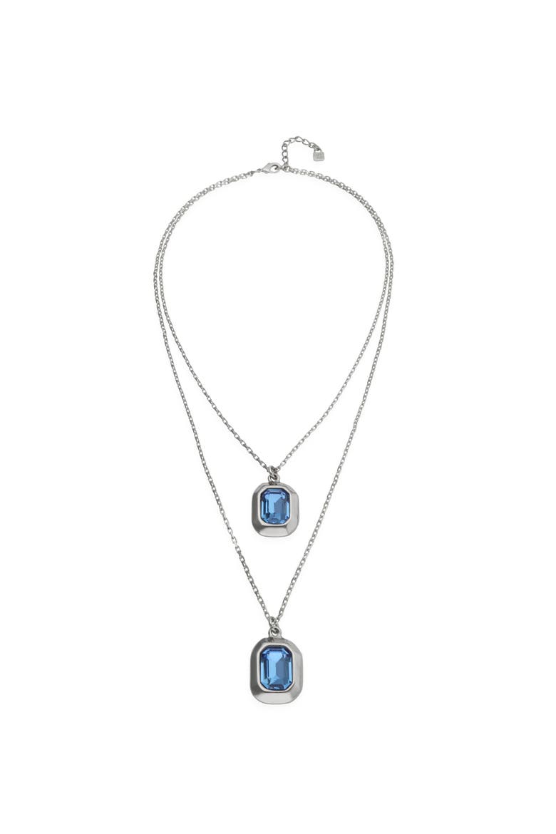 Double-Layer Silver-Tone Necklace with Blue Crystals, Alternate, color, Silver