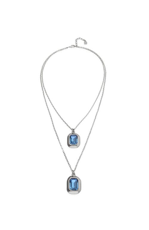Unode50 Double-layer Silver-tone Necklace With Blue Crystals In Silver