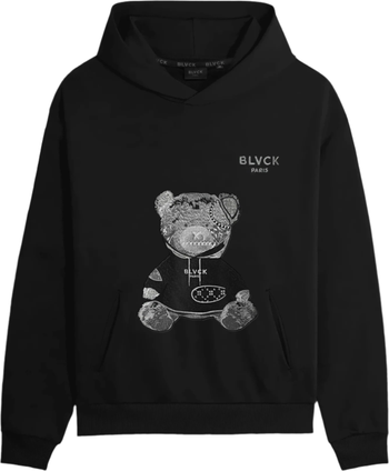 【BLVCK PARIS】Blvck Teddy Hoodie ブラック 海外限定 Blvck Paris | Black Evil Teddy Bear Hoodie in Fleece Cotton