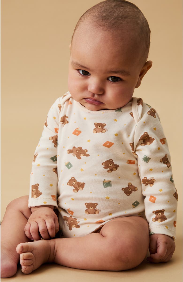 MORI Teddy Bear Long Sleeve Bodysuit, Alternate, color, Teddy Bear Print