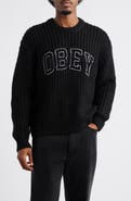 Obey Embroidered Collegiate Logo Ribbed Crewneck Sweater