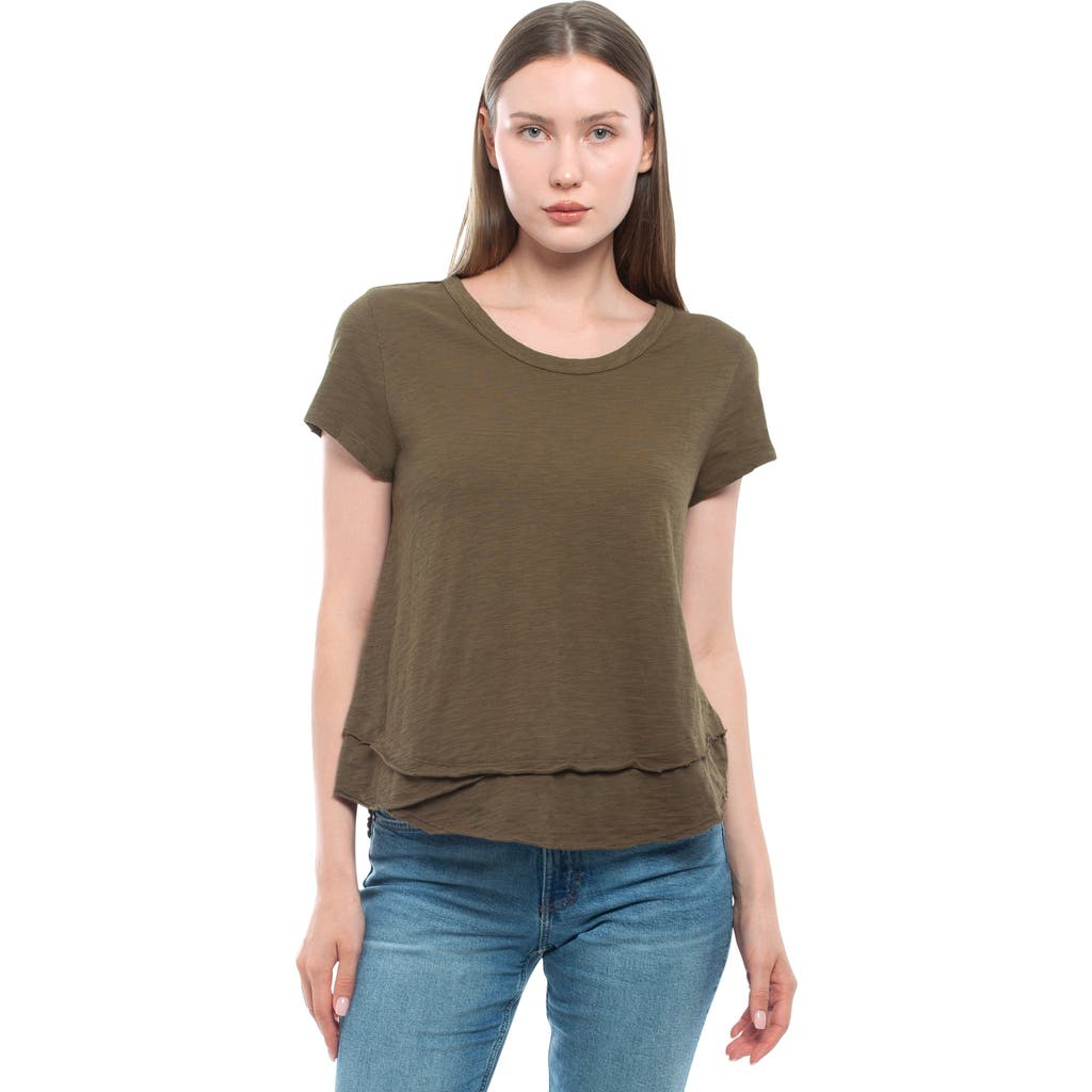 WILT Clothing Short Sleeve Mock Layer Tee in Dark Olive at Nordstrom, Size Small