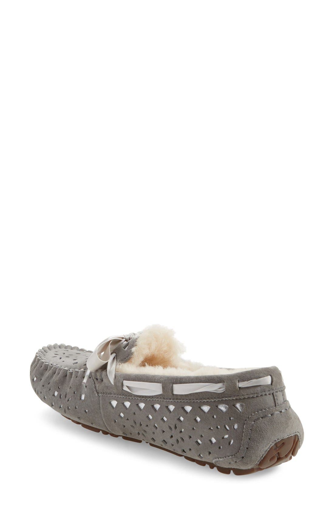 'Dakota Flora' Perforated Suede Slipper, Alternate, color, LIGHT GREY SUEDE