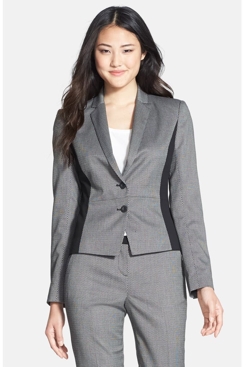 Mixed Media Suit Jacket, Main, color, BLACK- CREAM TEXTURE