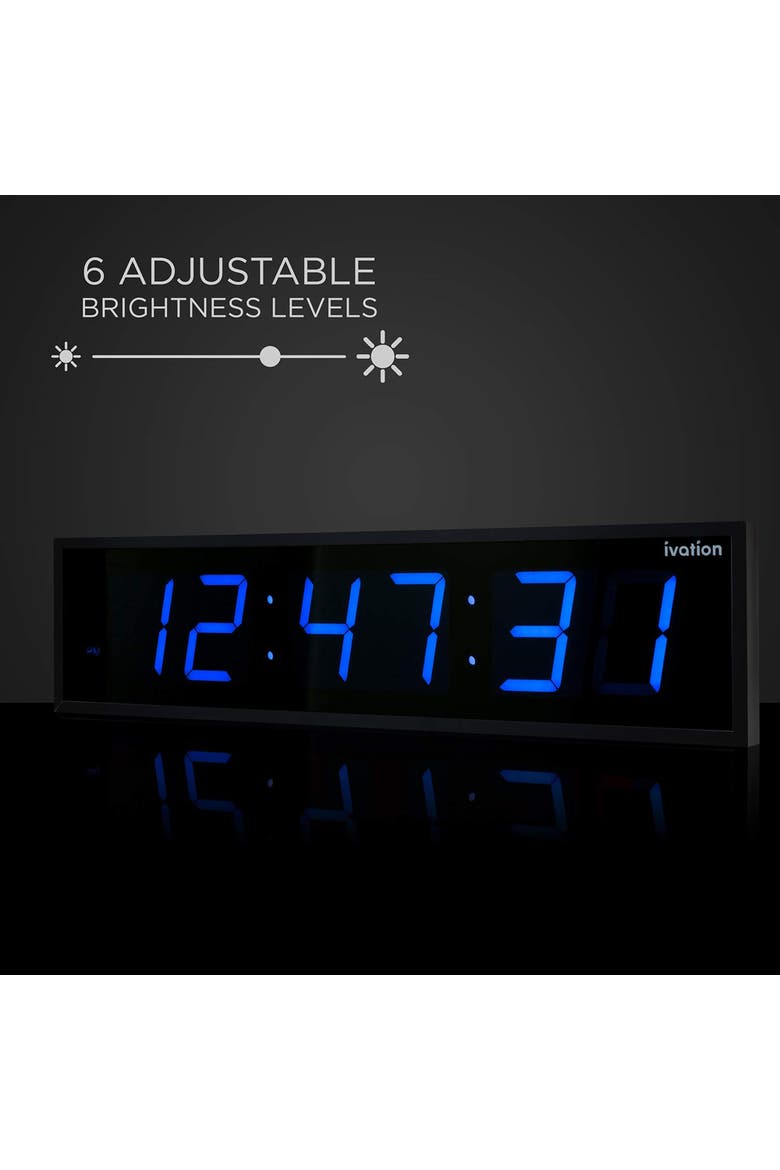 Large Digital Clock, 30 Led Wall Clock with 6-Level Brightness & Mounting Hardware, Alternate, color, Blue