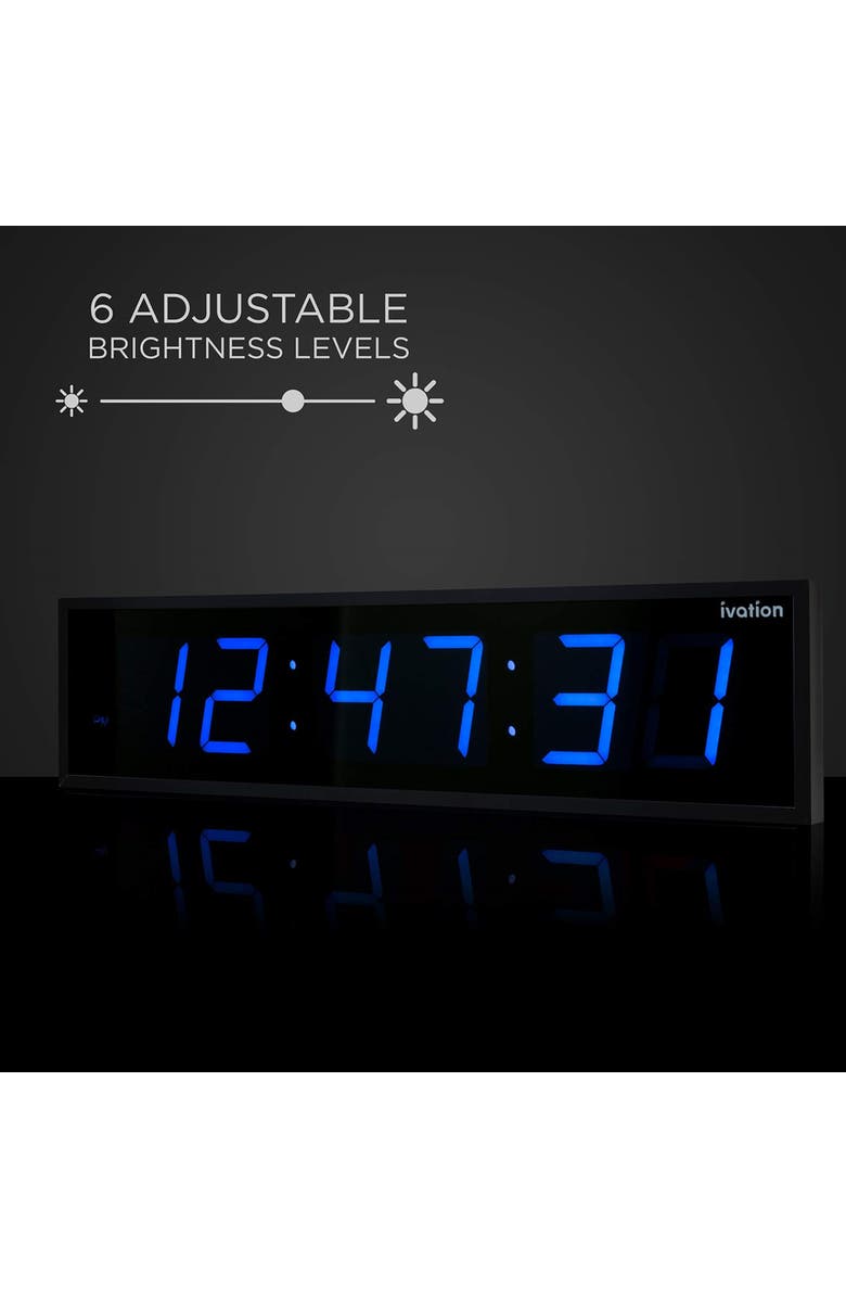 Ivation Large Digital Clock, 30 Led Wall Clock with 6-Level Brightness & Mounting Hardware, Alternate, color, Blue