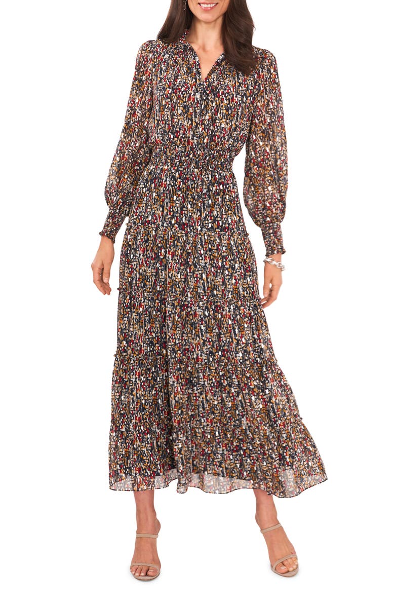 Chaus Smocked Long Sleeve Maxi Dress, Main, color, 