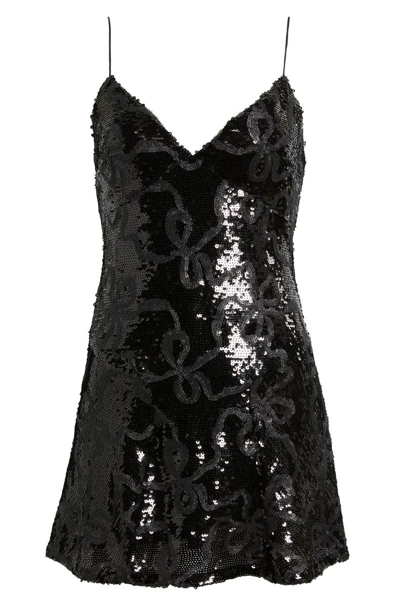 LoveShackFancy Sabeline Sequin Ribbon Minidress, Alternate, color, Black