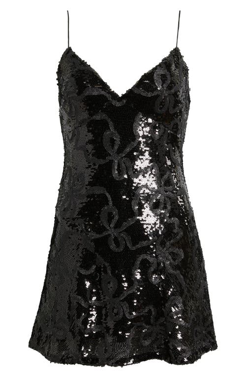 Loveshackfancy Sabeline Sequin Ribbon Minidress In Black