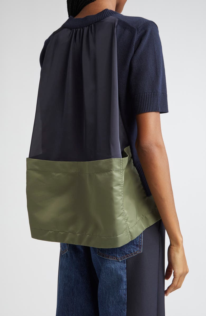 Sacai Mixed Media Nylon Twill & Knit Sweater, Alternate, color, 