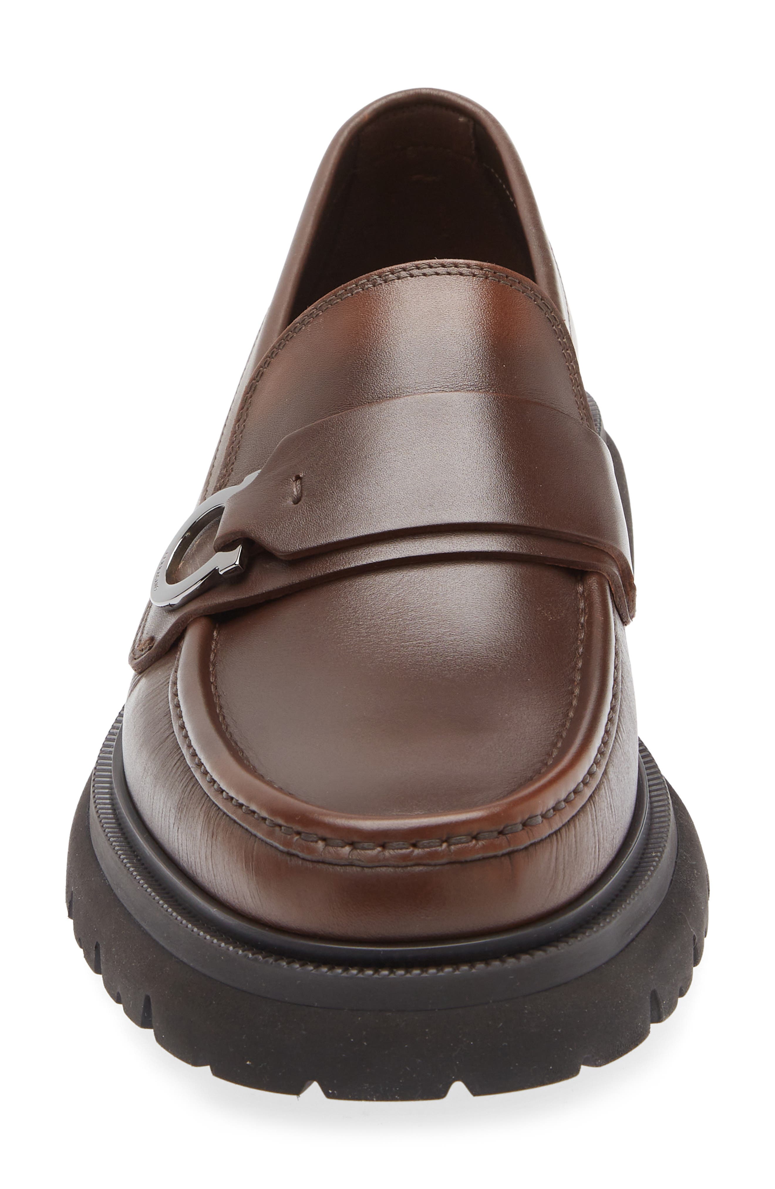 FERRAGAMO Andover Gancini Lug Sole Loafer, Alternate, color, Midbrown/ Hickory T.moro