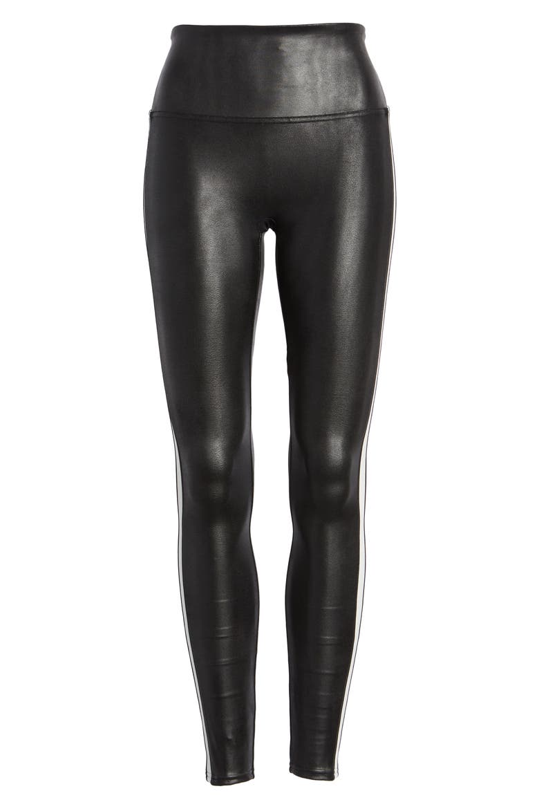 Side Stripe Faux Leather Leggings, Alternate, color, VERY BLACK/ WHT