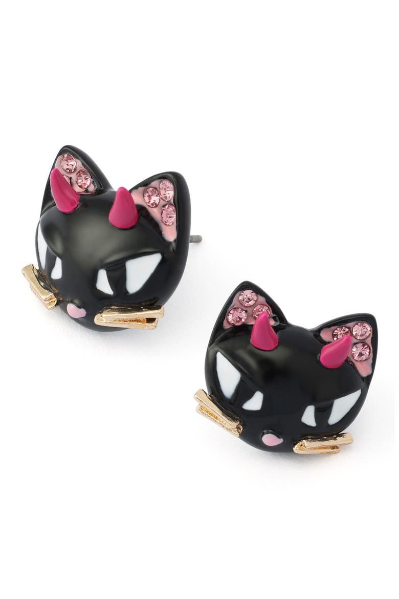 Devil Cat Stud Earrings, Alternate, color, BLACK