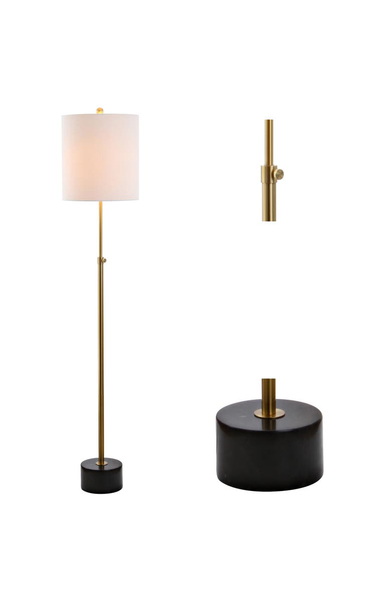 JONATHAN Y Crosby 66" Adjustable Height Metal LED Floor Lamp, Brass/Black Marble, Main, color, Brass Gold/Black