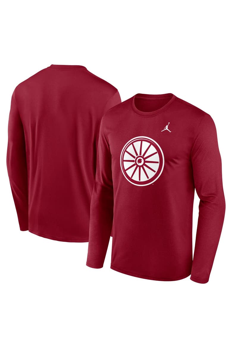 Men's Jordan Brand Crimson Oklahoma Sooners Primetime Alternate Logo Legend Performance Long Sleeve T-Shirt, Main, color, Crimson