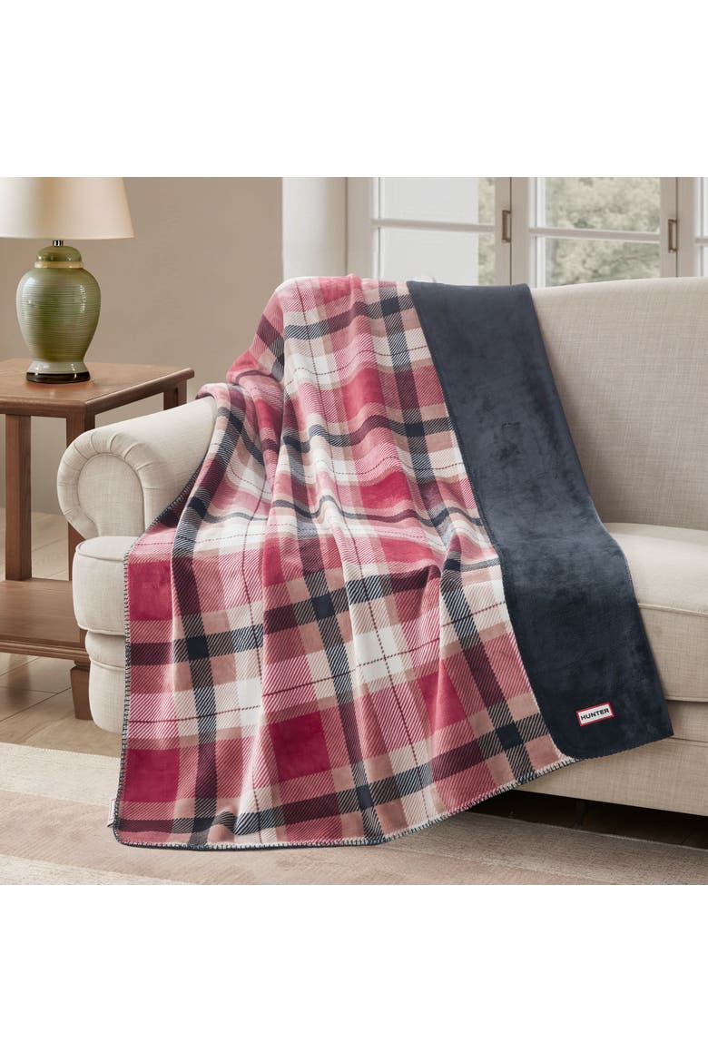 Reversible Plush Throw Blankets, Alternate, color, Weston Garnet Plaid
