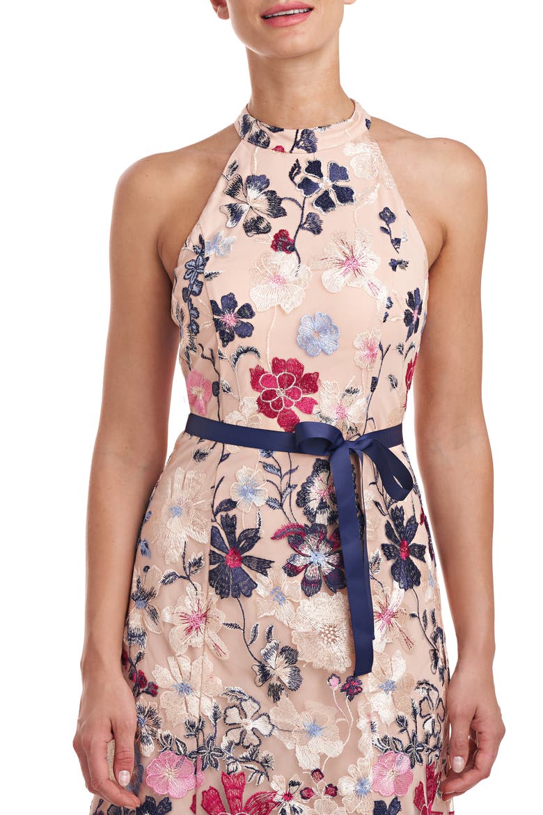 Eleanor Embroidered Floral Cocktail Midi Dress, Alternate, color, ROSE GOLD MULTI