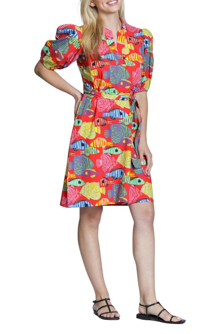 Puff Sleeve Minidress, Main, color, RED MULTI