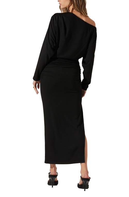 Astr The Label Nary One-shoulder Long Sleeve Midi Dress In Black