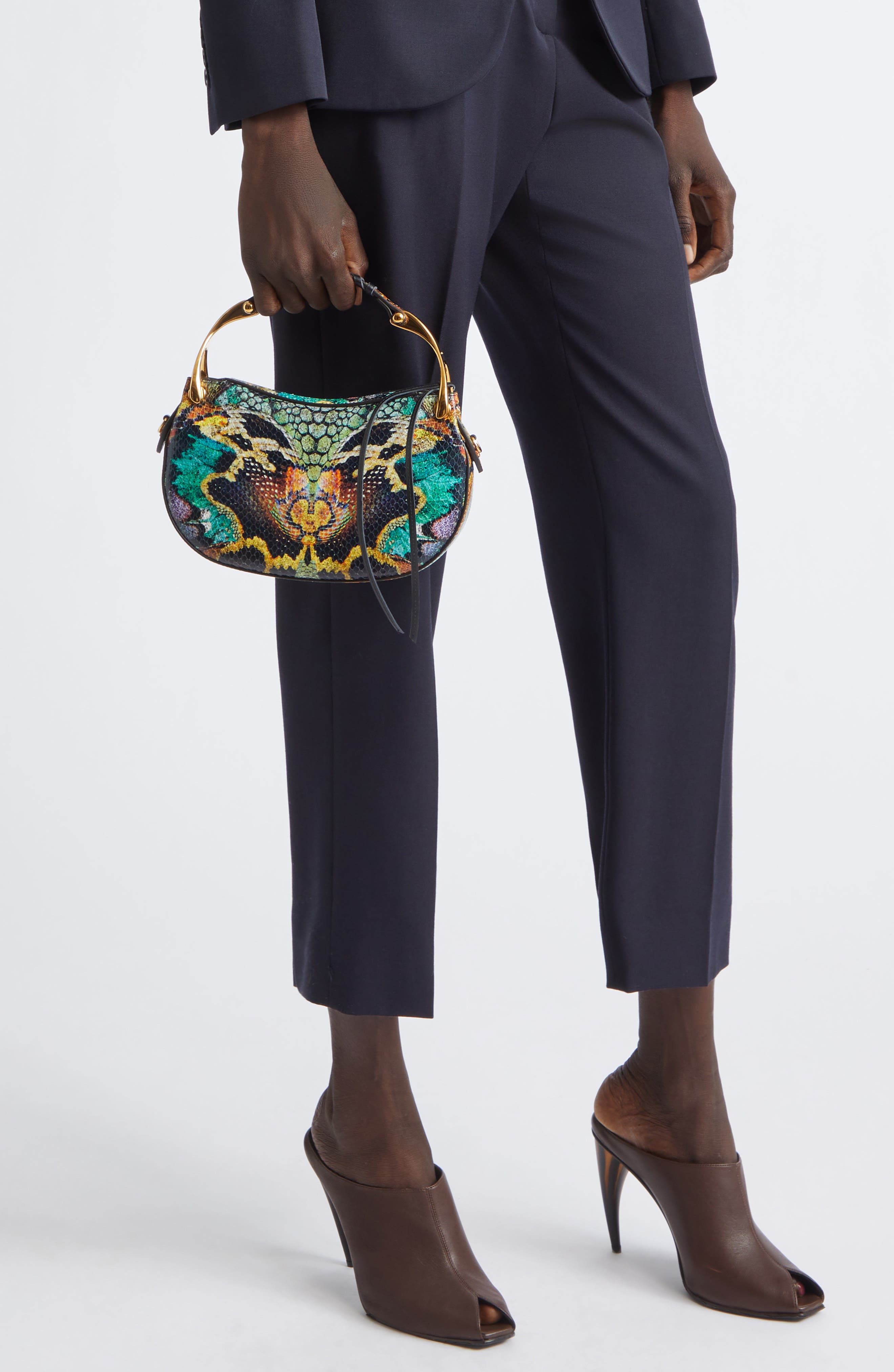 Mini Wishbone Snakeskin Embossed Leather Top Handle Bag, Alternate, color, YELLOW MULTI