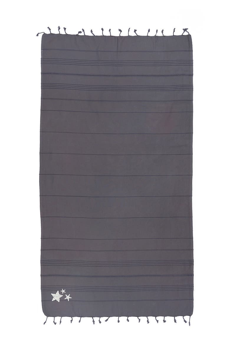 Linum Home Textiles 100% Turkish Cotton Summer Fun - Glittery Starfish Pestemal Beach Towel - Grey, Main, color, 