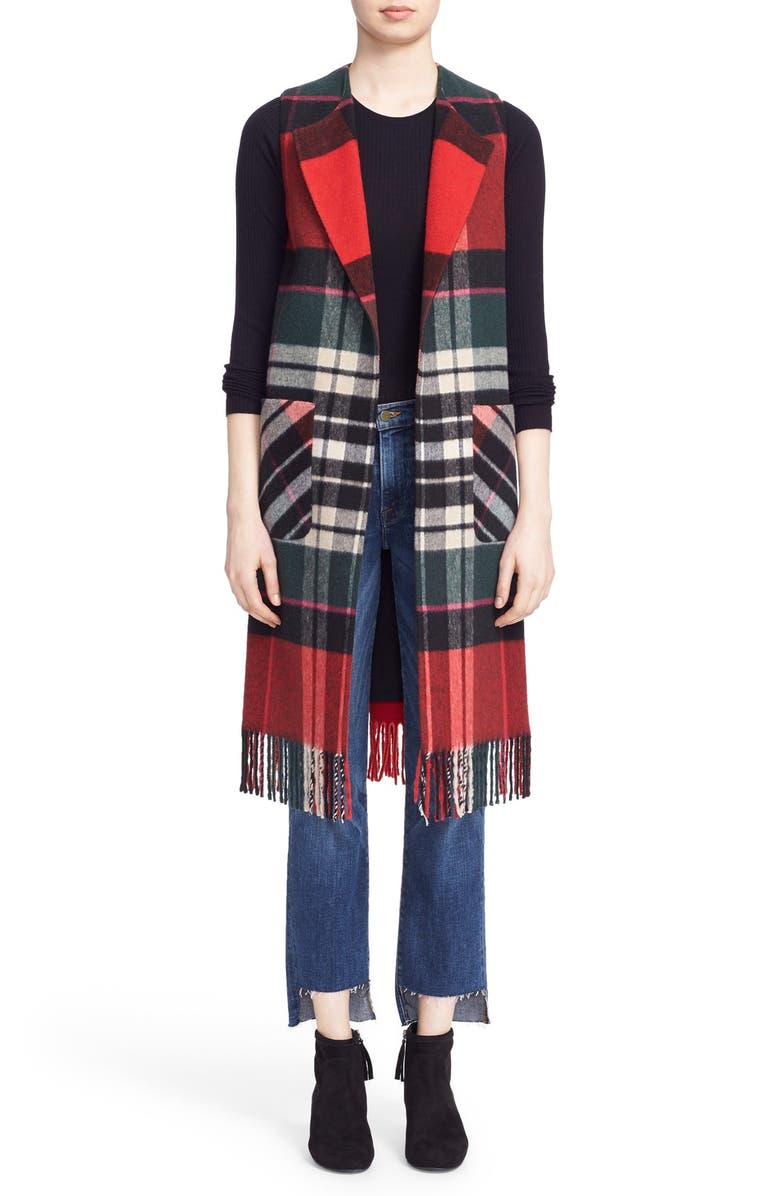 Helene Berman Fringe Long Plaid Vest, Main, color, 